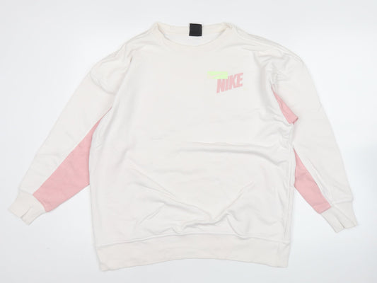 Nike Men’s Ivory Pink Logo Sweatshirt M Crew Neck Pullover