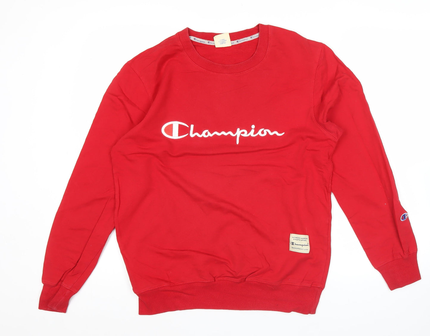 Champion Mens Red Medium Crew Neck Pullover Sweatshirt Logo Print