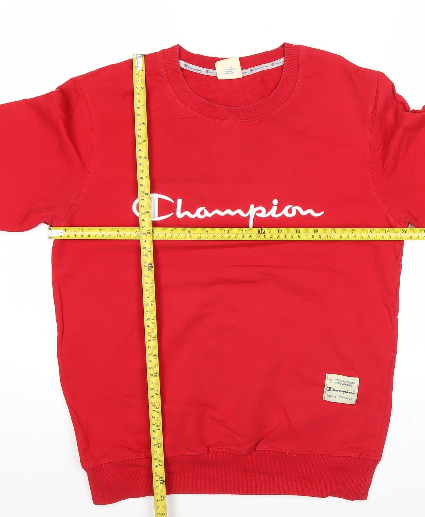 Champion Mens Red Medium Crew Neck Pullover Sweatshirt Logo Print
