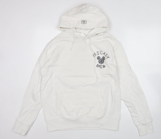 MLB Men’s White Pullover Hoodie M Mickey Mouse Graphic Cotton