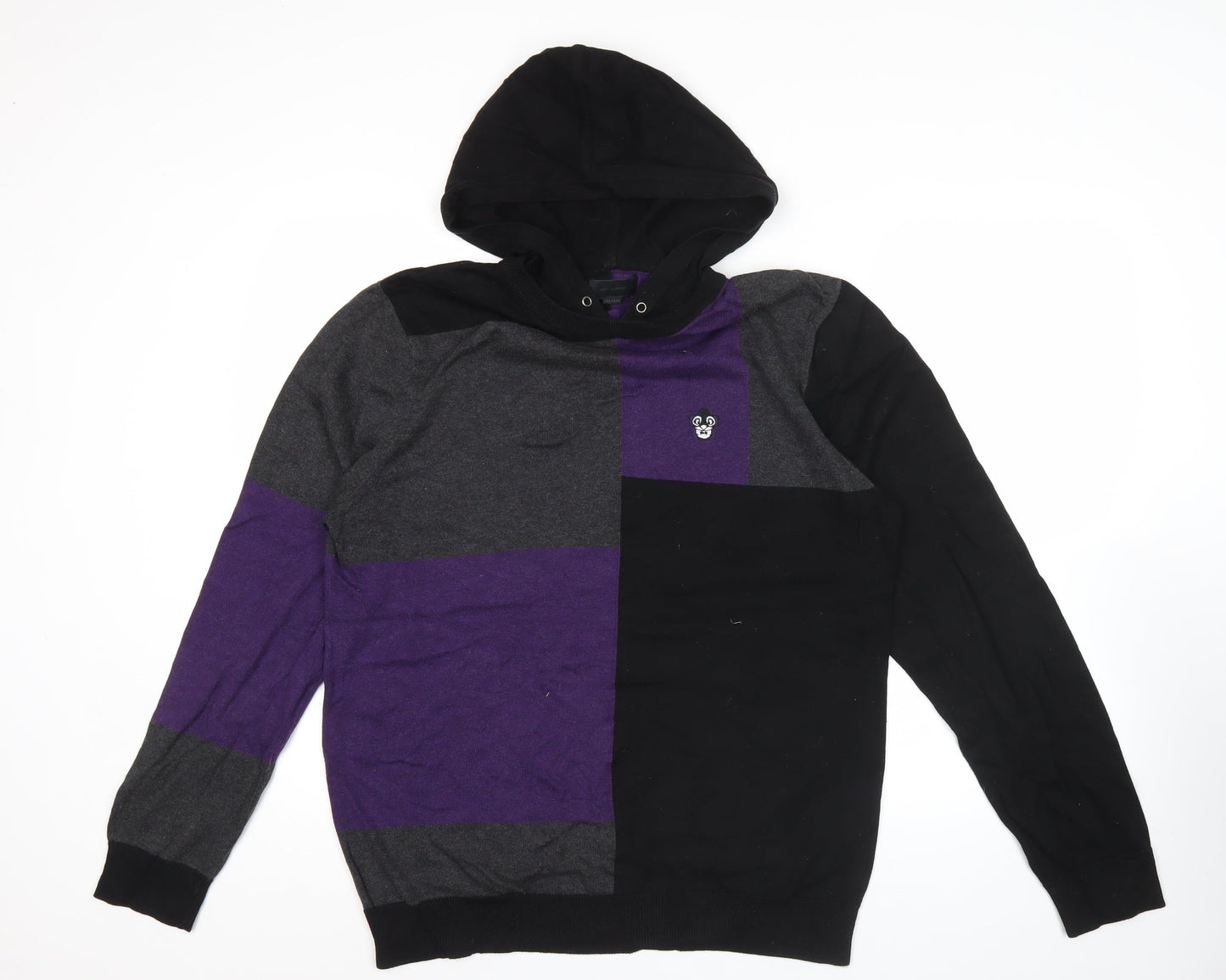 Jack & Jones Men’s XL Black Purple Grey Pullover Hoodie Logo Block Knit