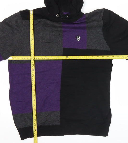 Jack & Jones Men’s XL Black Purple Grey Pullover Hoodie Logo Block Knit