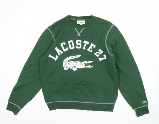 Lacoste Mens Green Pullover Sweatshirt M Crew Neck Graphic Logo