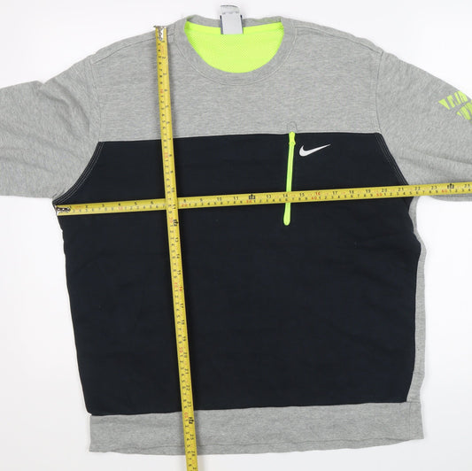 Nike Mens 2XL Grey Black Crew Neck Pullover Sweatshirt Logo Zip