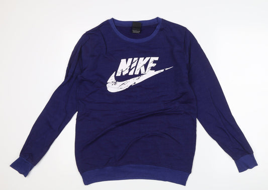 Nike Mens Blue L Pullover Sweatshirt Crew Neck Logo Graphic Print
