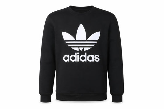 Front view of Adidas men’s black xs pullover crew neck logo sweatshirt