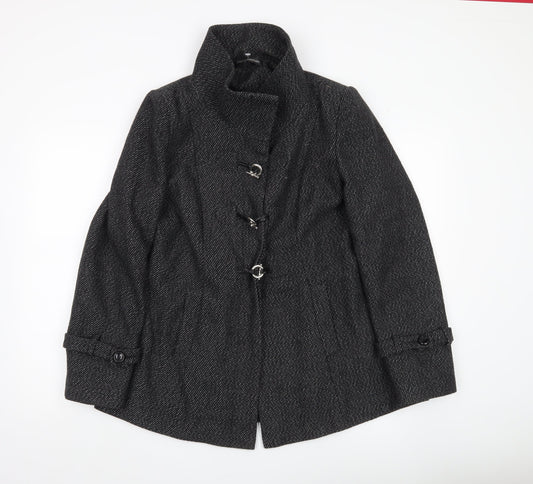 Jane Norman Womens Black Herringbone Mid-Length Coat UK 16
