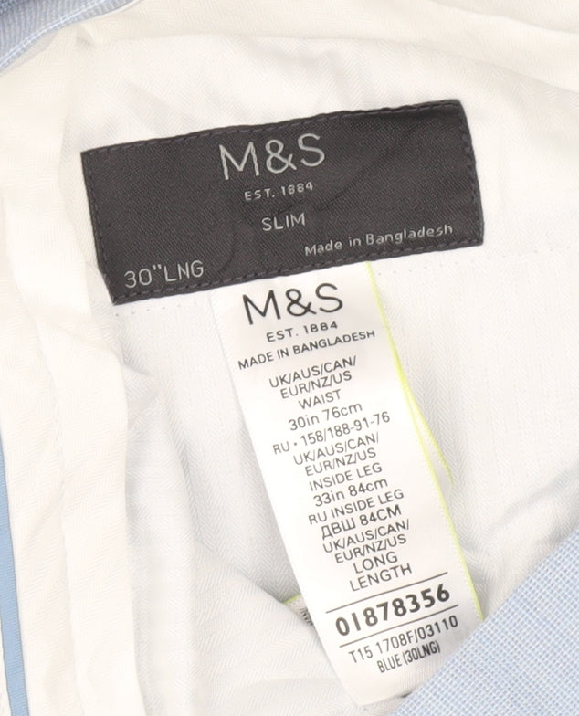 Marks and Spencer Men's Blue Slim Fit Dress Pants 30W 33L