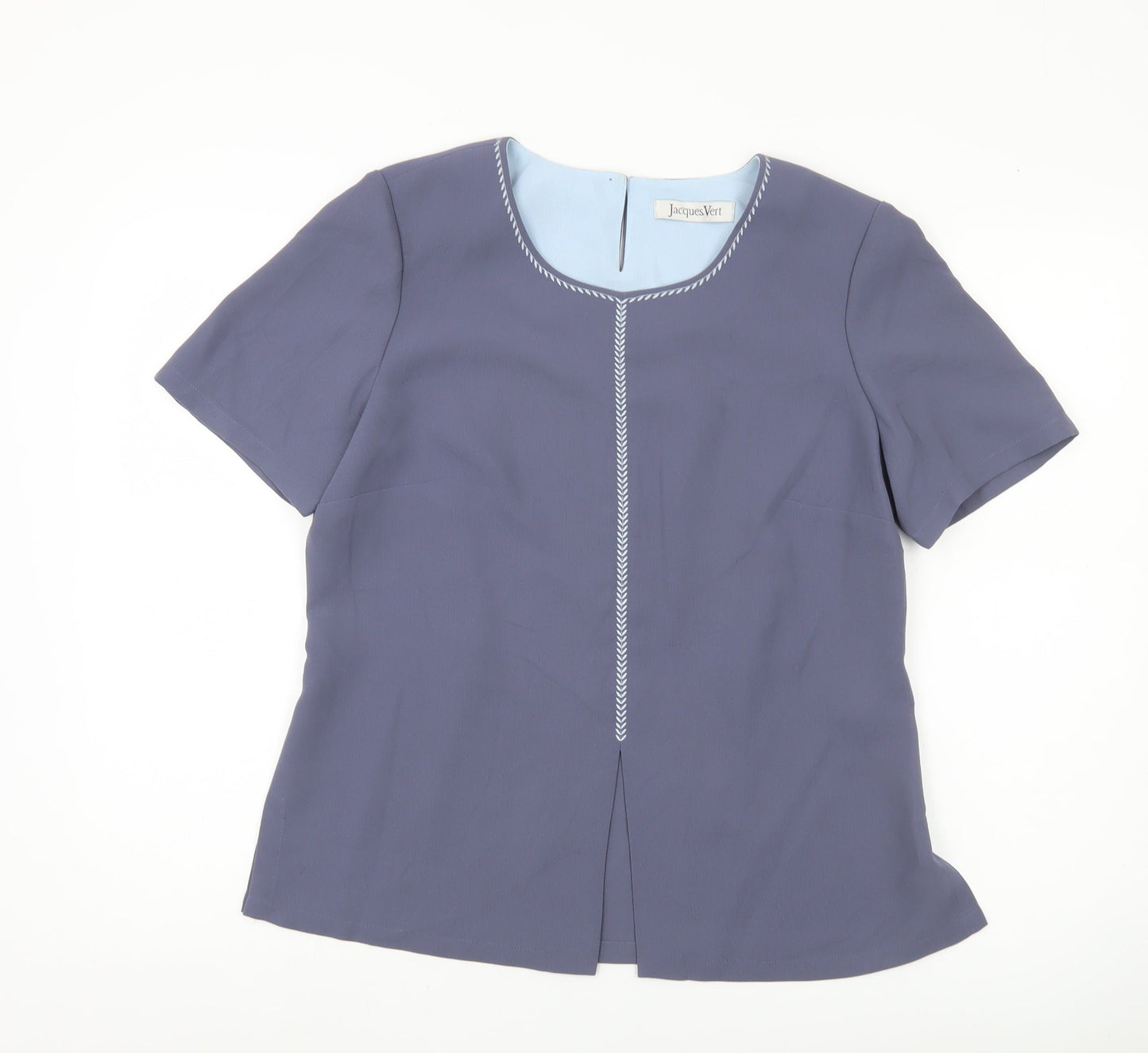 Jacques Vert Women Blue Blouse Size 12 Short Sleeve Scoop Neck