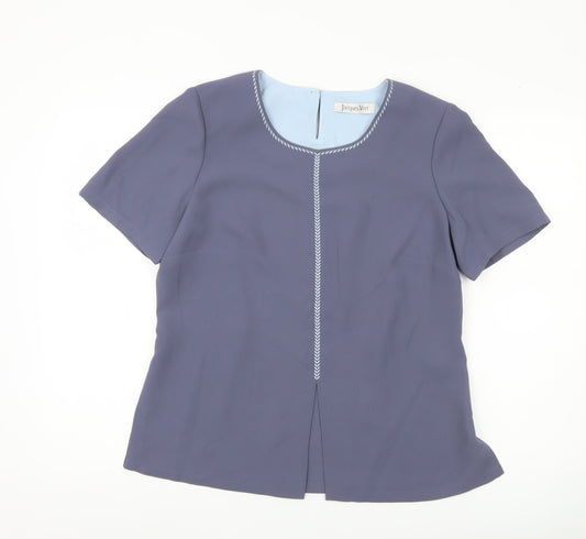 Jacques Vert Women Blue Blouse Size 12 Short Sleeve Scoop Neck