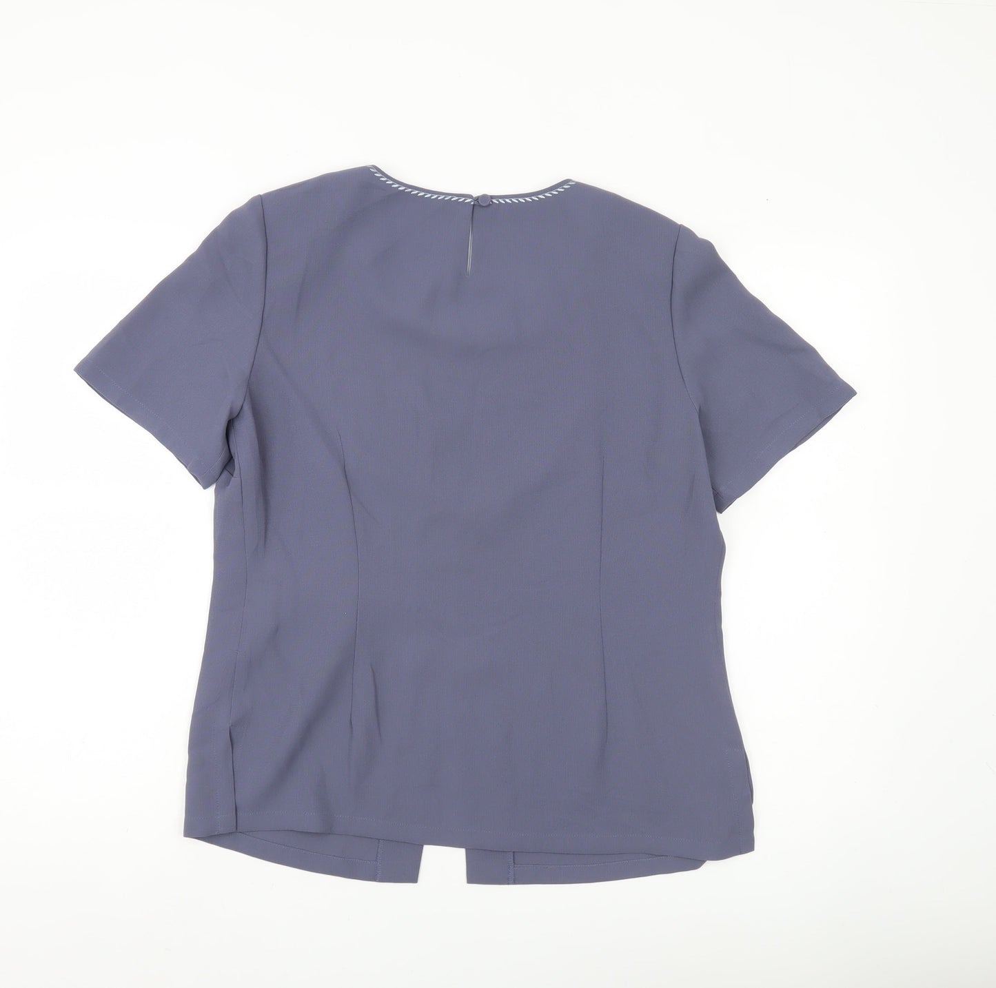 Jacques Vert Women Blue Blouse Size 12 Short Sleeve Scoop Neck