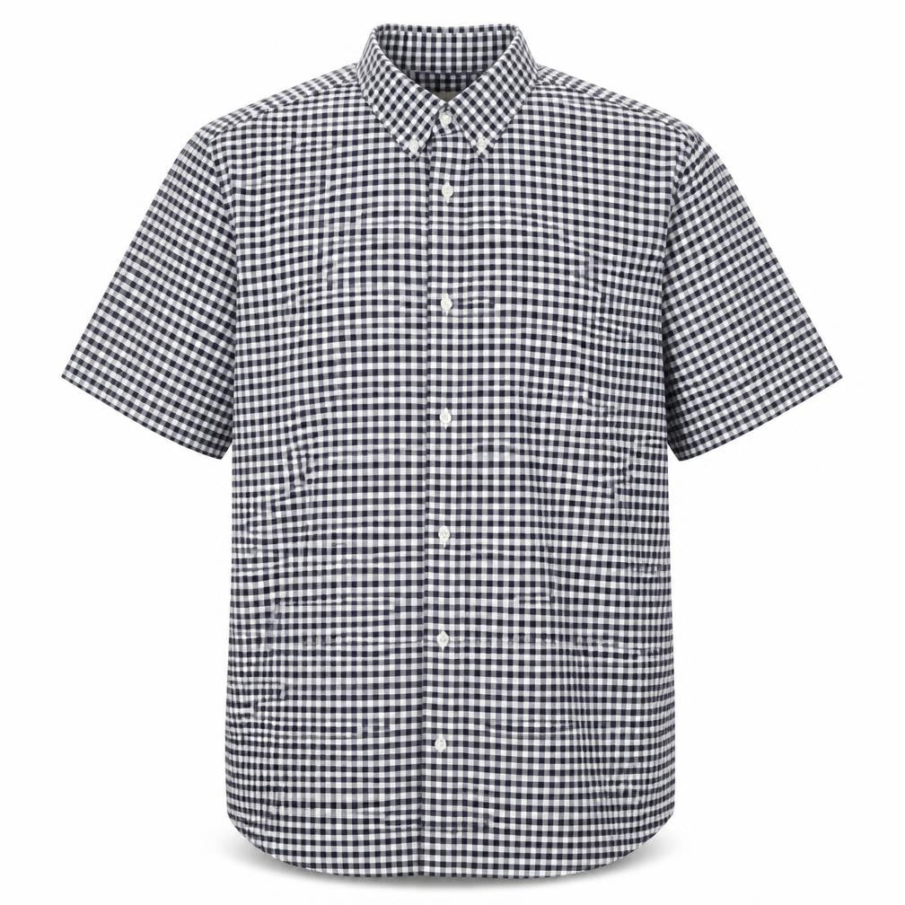 Marks and Spencer Men Blue Check L Regular Fit Short Sleeve Shirt