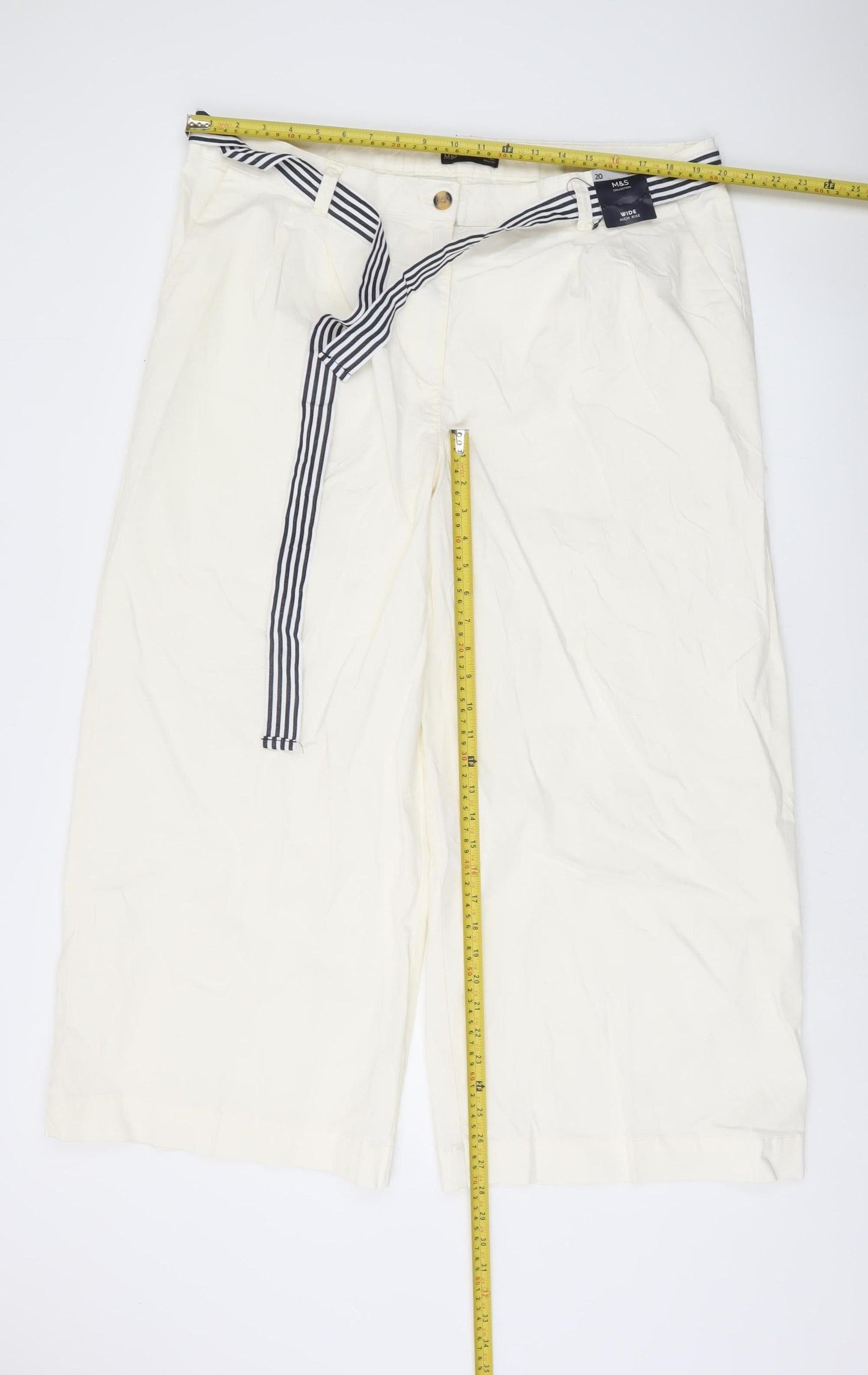 Marks and Spencer Women’s Ivory Chino Trousers Size 20 Slim Wide-Leg