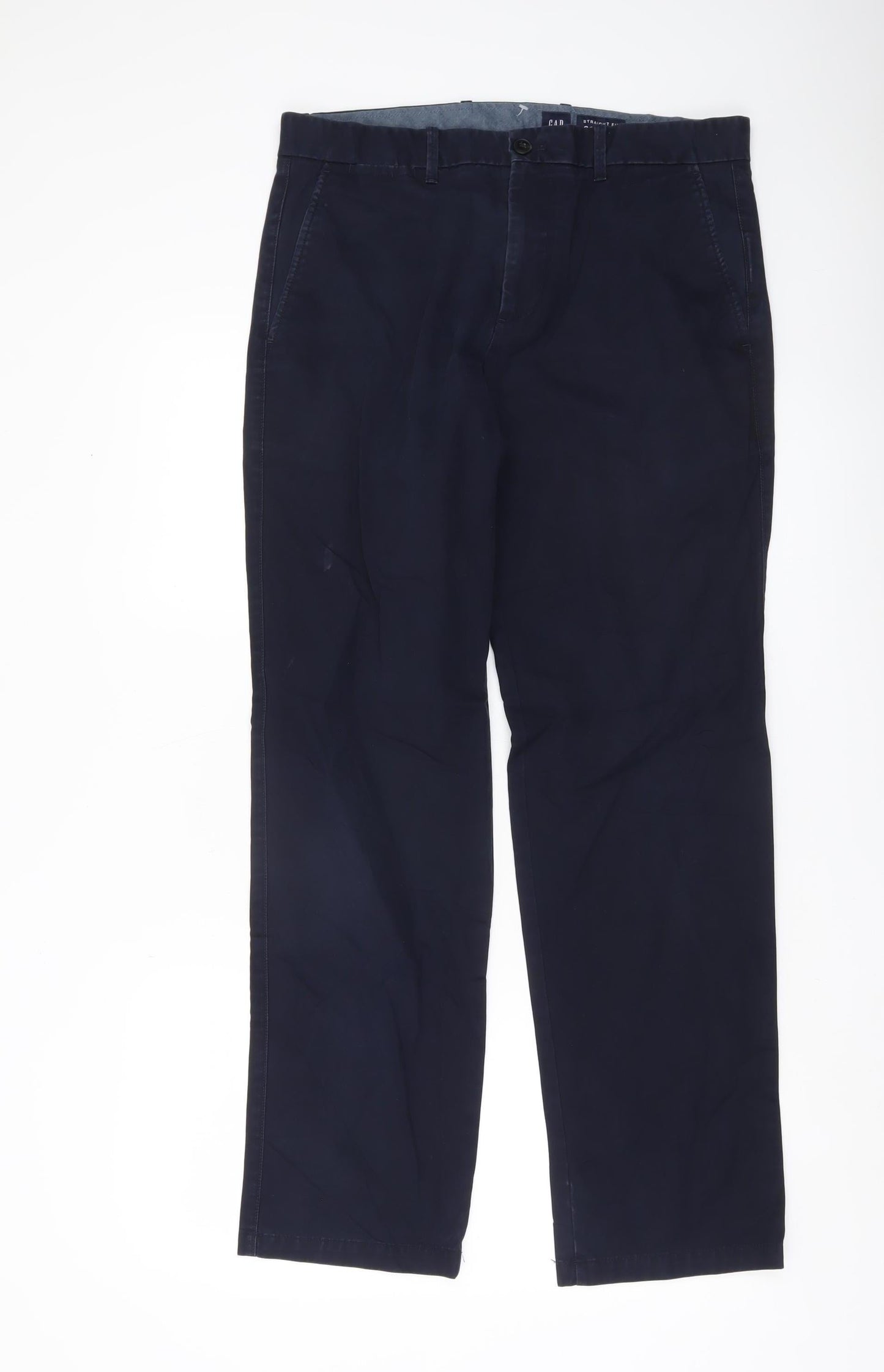 GAP Men's Blue Chino Straight Fit Trousers 32W x 32L Cotton