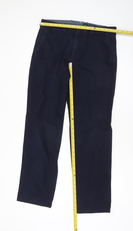 GAP Men's Blue Chino Straight Fit Trousers 32W x 32L Cotton