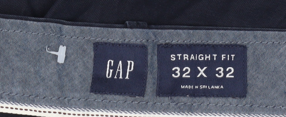 GAP Men's Blue Chino Straight Fit Trousers 32W x 32L Cotton