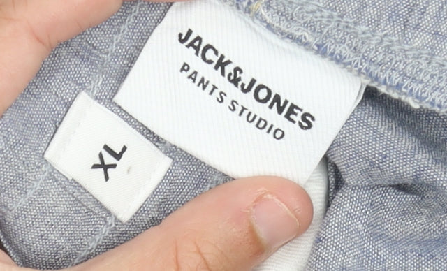 Jack & Jones Mens Grey XL Linen Blend Casual Trousers Drawstring Waist