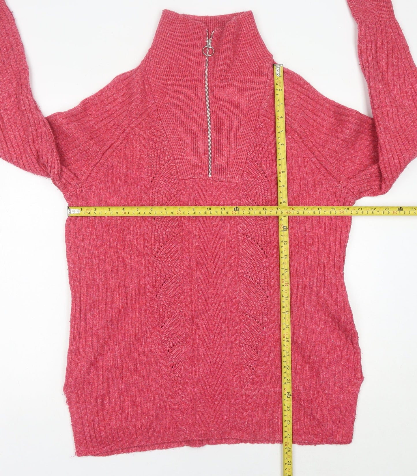 Marks and Spencer Women’s Pink Cable-Knit High Neck Pullover Jumper M