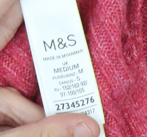Marks and Spencer Women’s Pink Cable-Knit High Neck Pullover Jumper M