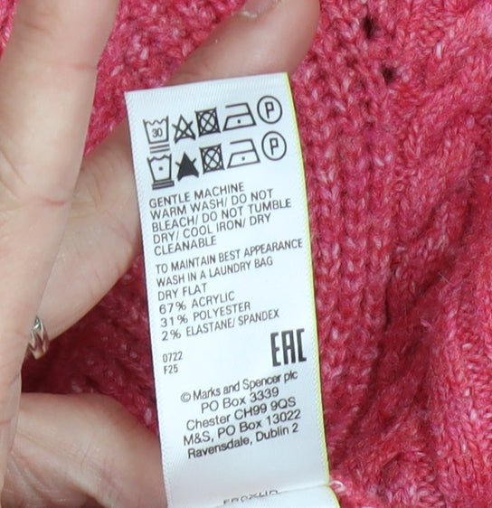 Marks and Spencer Women’s Pink Cable-Knit High Neck Pullover Jumper M