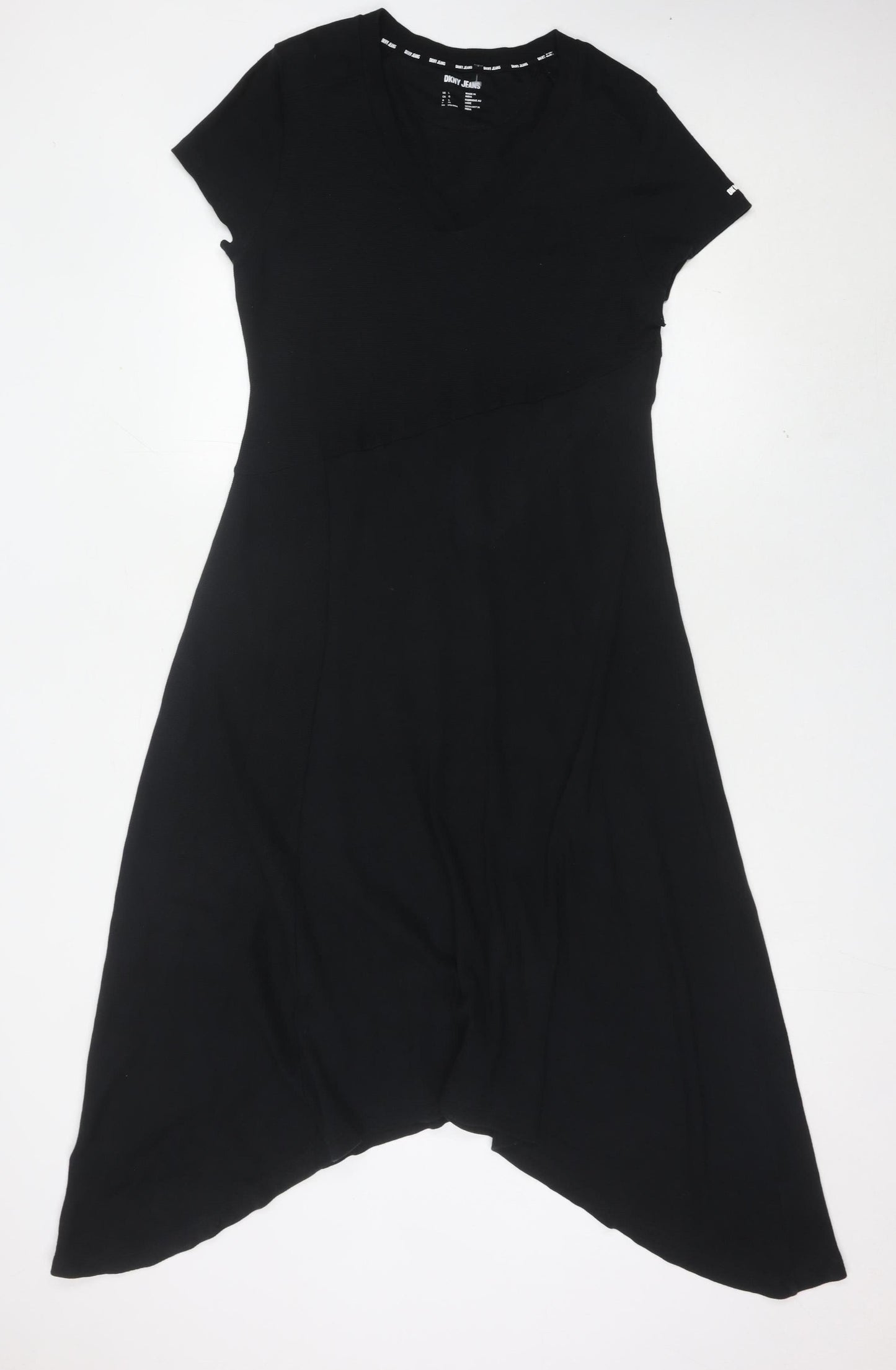 DKNY Jeans Women Black Size 14 Asymmetric V-Neck Midi Dress