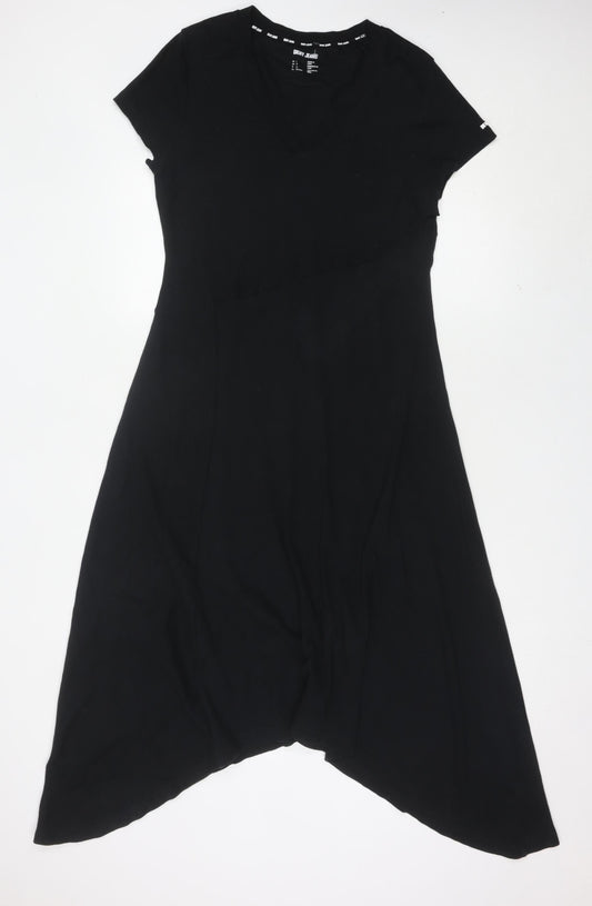 DKNY Jeans Women Black Size 14 Asymmetric V-Neck Midi Dress