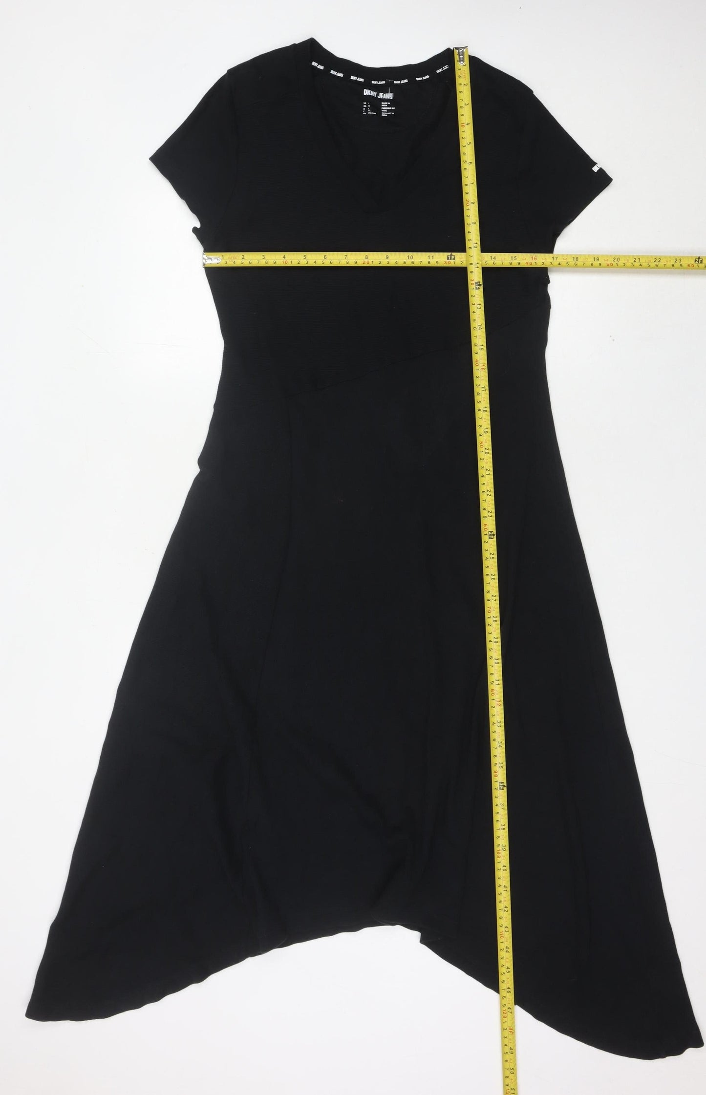 DKNY Jeans Women Black Size 14 Asymmetric V-Neck Midi Dress