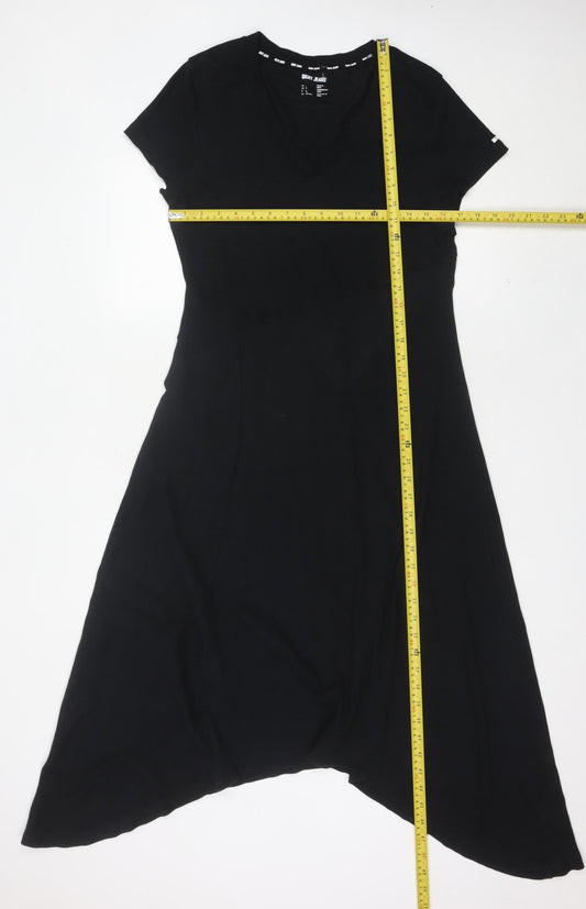 DKNY Jeans Women Black Size 14 Asymmetric V-Neck Midi Dress