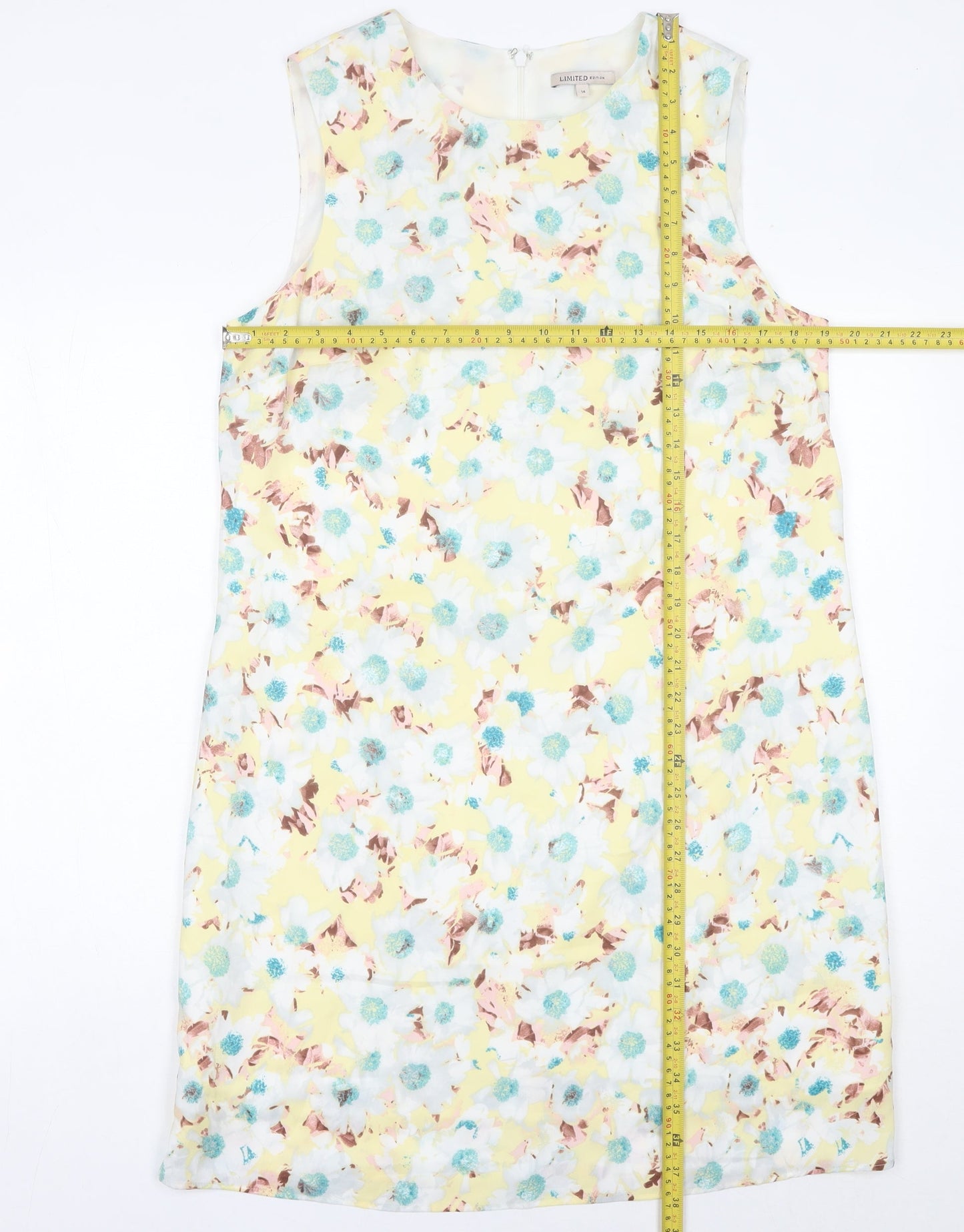 Marks and Spencer Womens Yellow Floral Shift Dress Size 14 Sleeveless