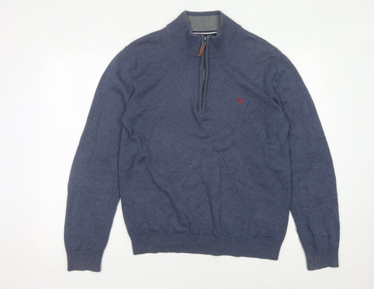 Crew Clothing Company Men's Blue L Half Zip Cotton Cashmere Jumper