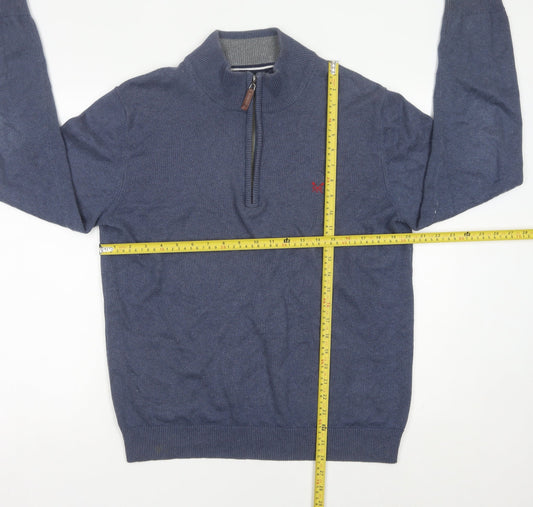 Crew Clothing Company Men's Blue L Half Zip Cotton Cashmere Jumper