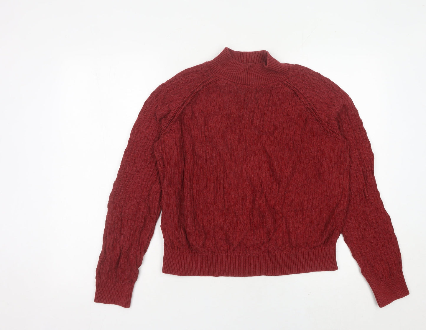 Fat Face Womens Red Wool Cable-Knit Jumper Size 12 Mock Neck