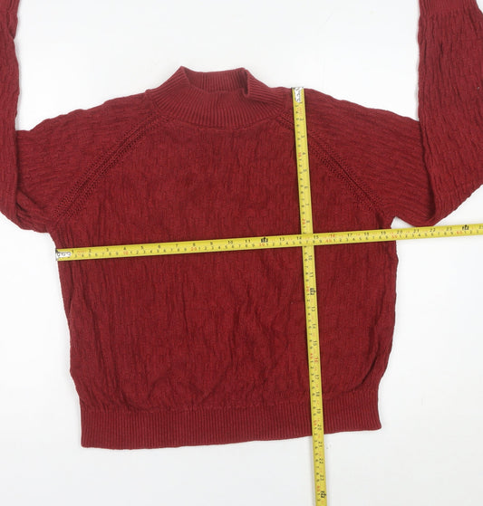 Fat Face Womens Red Wool Cable-Knit Jumper Size 12 Mock Neck