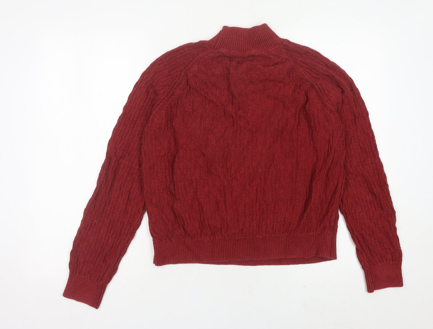 Fat Face Womens Red Wool Cable-Knit Jumper Size 12 Mock Neck