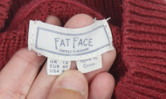 Fat Face Womens Red Wool Cable-Knit Jumper Size 12 Mock Neck