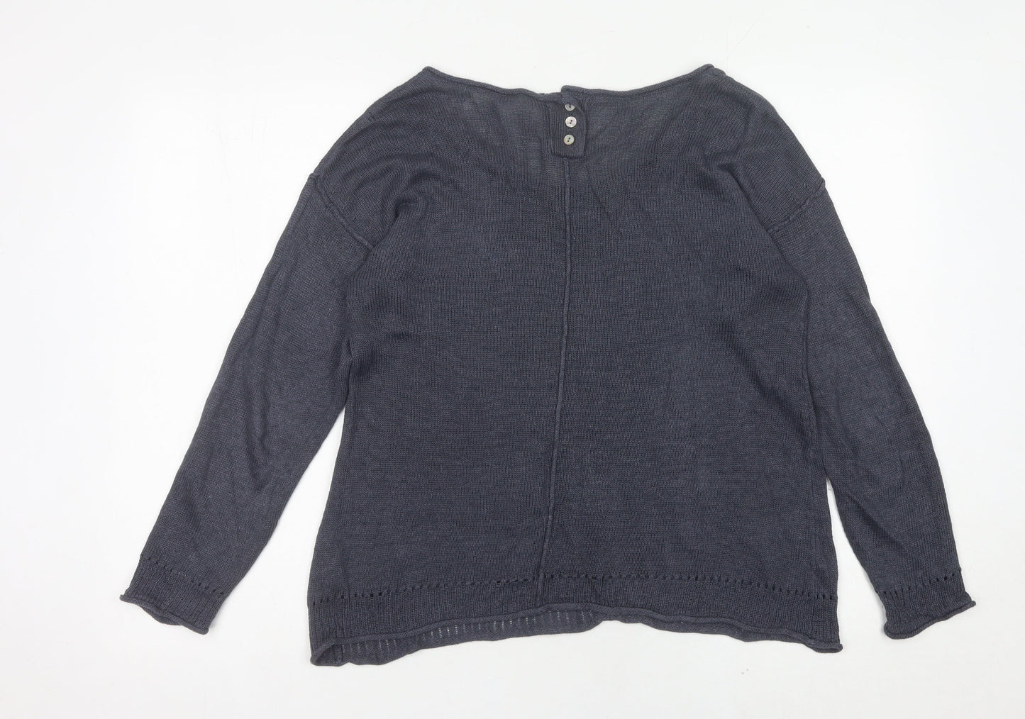 White Stuff Women Grey Linen Blend Scoop Neck Jumper Size 12