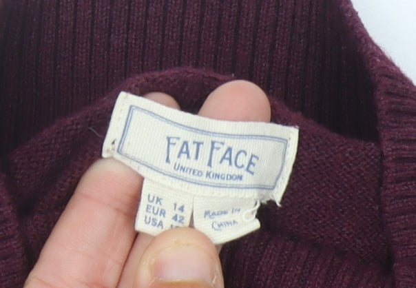 Fat Face Womens Purple Size 14 Mock Neck Long Sleeve Jumper Dress