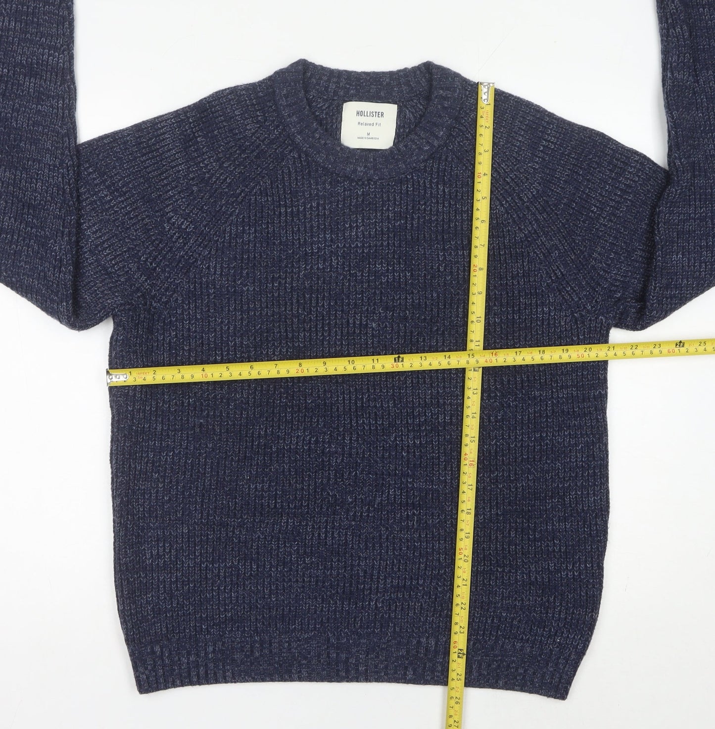 Hollister Men’s Blue Knit Pullover Jumper M Relaxed Fit Chunky Knit