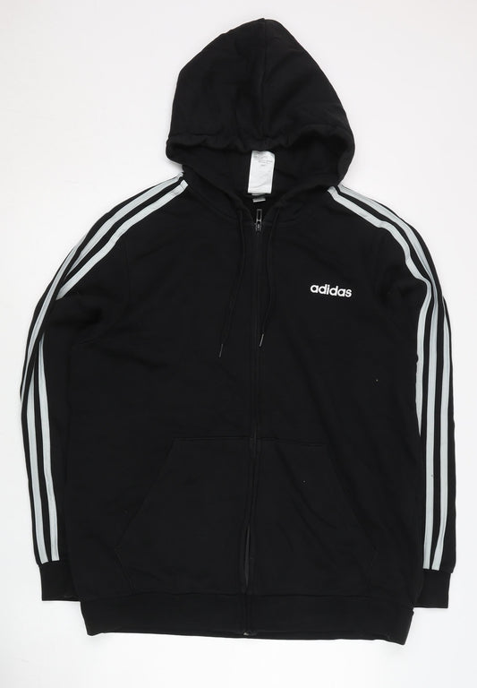 Adidas Men’s Black Full Zip Hoodie Size L Sportswear Cotton Blend