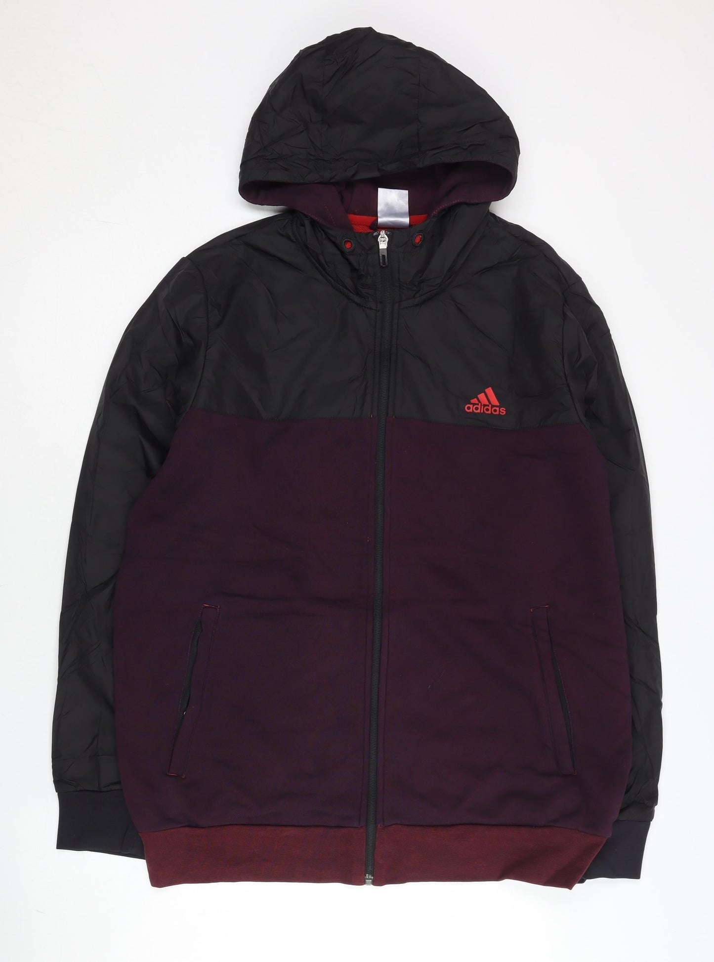 Adidas Men’s Black & Red Hooded Full Zip Jacket Size L