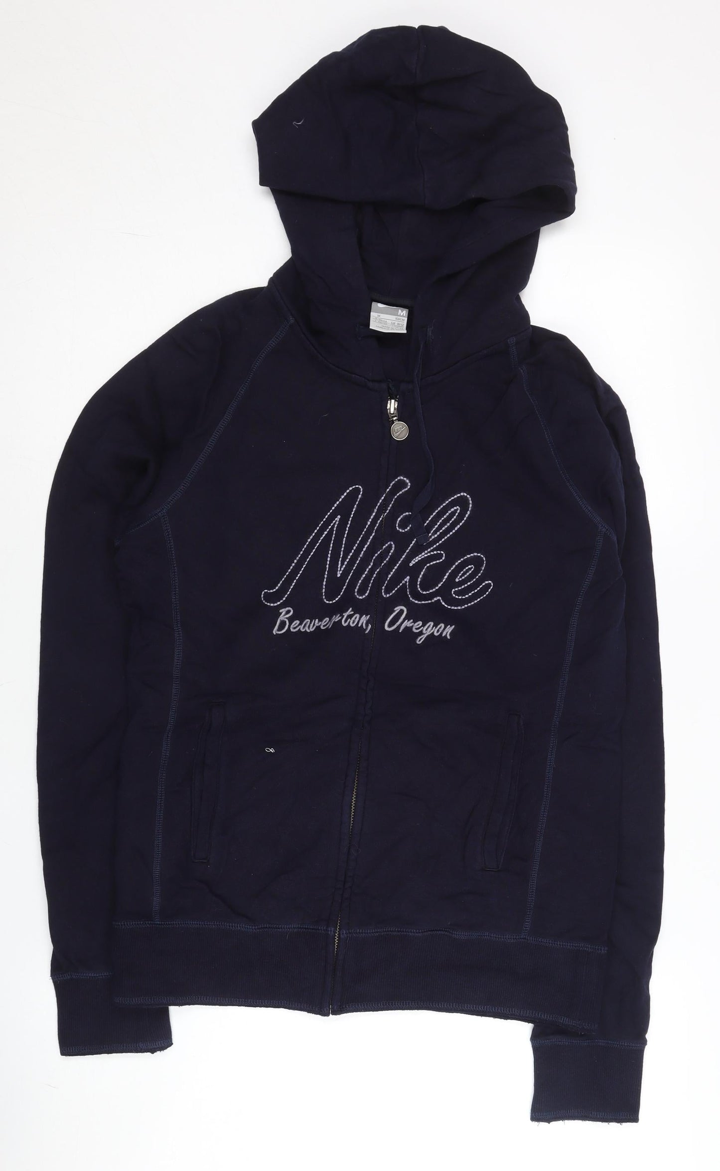 Nike Women's Navy Full Zip Hoodie Size M Cotton Logo Sportswear
