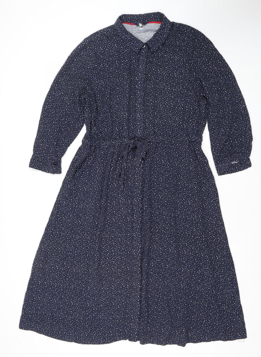 Joules Womens Blue Polka Dot Shirt Dress Size 14 Cotton