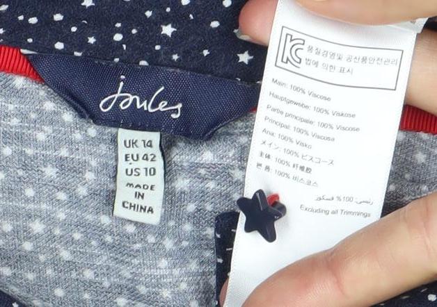 Joules Womens Blue Polka Dot Shirt Dress Size 14 Cotton