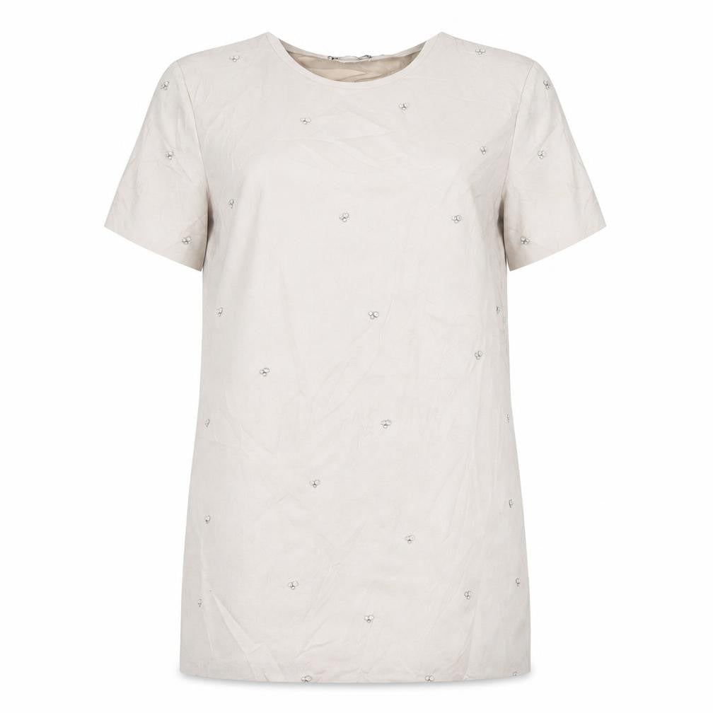 Zara Women’s Beige Shift Dress Size 12 Beaded Short Sleeve Party