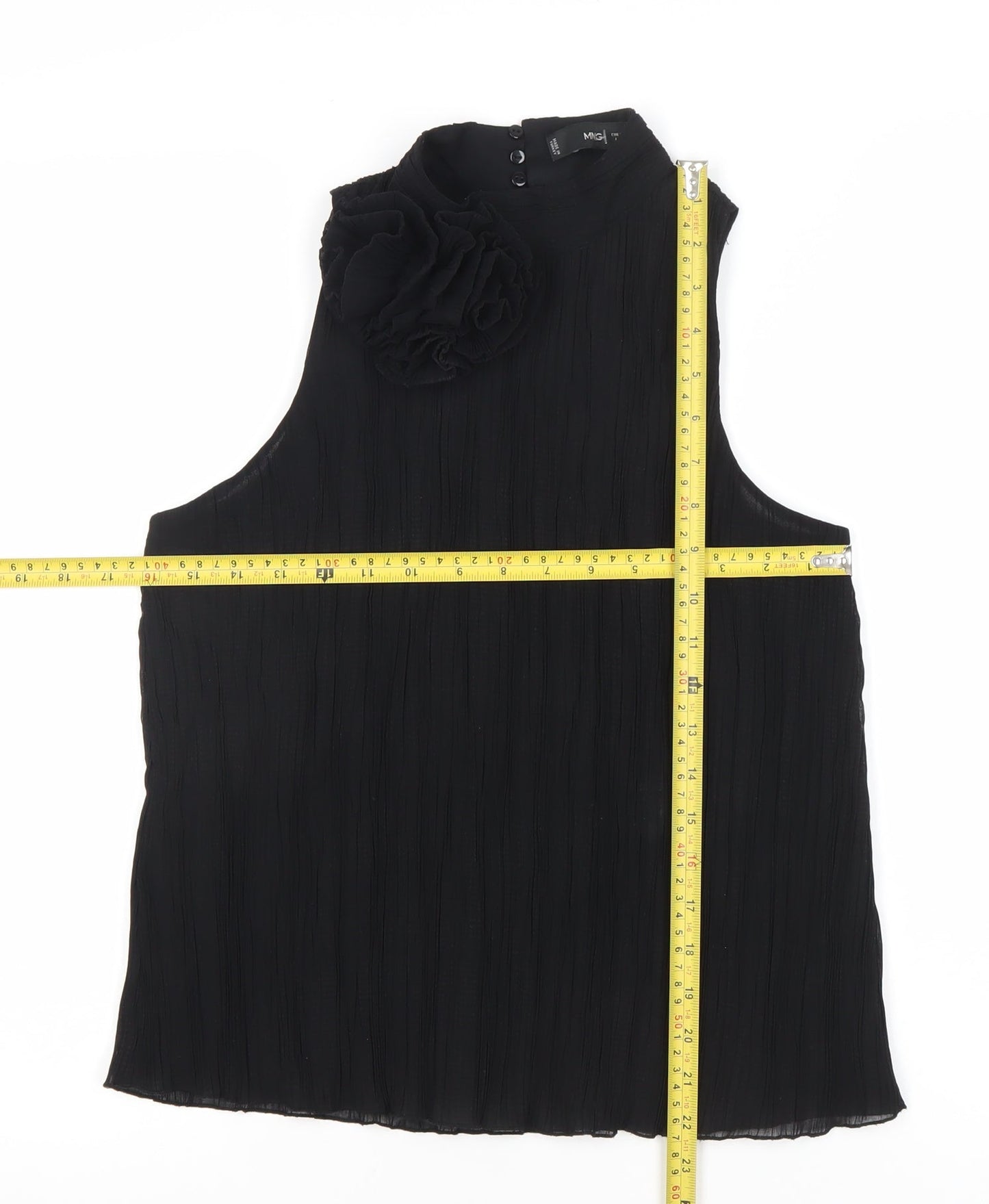 MNG Women’s Black XS Sleeveless High Neck Ruffle Blouse