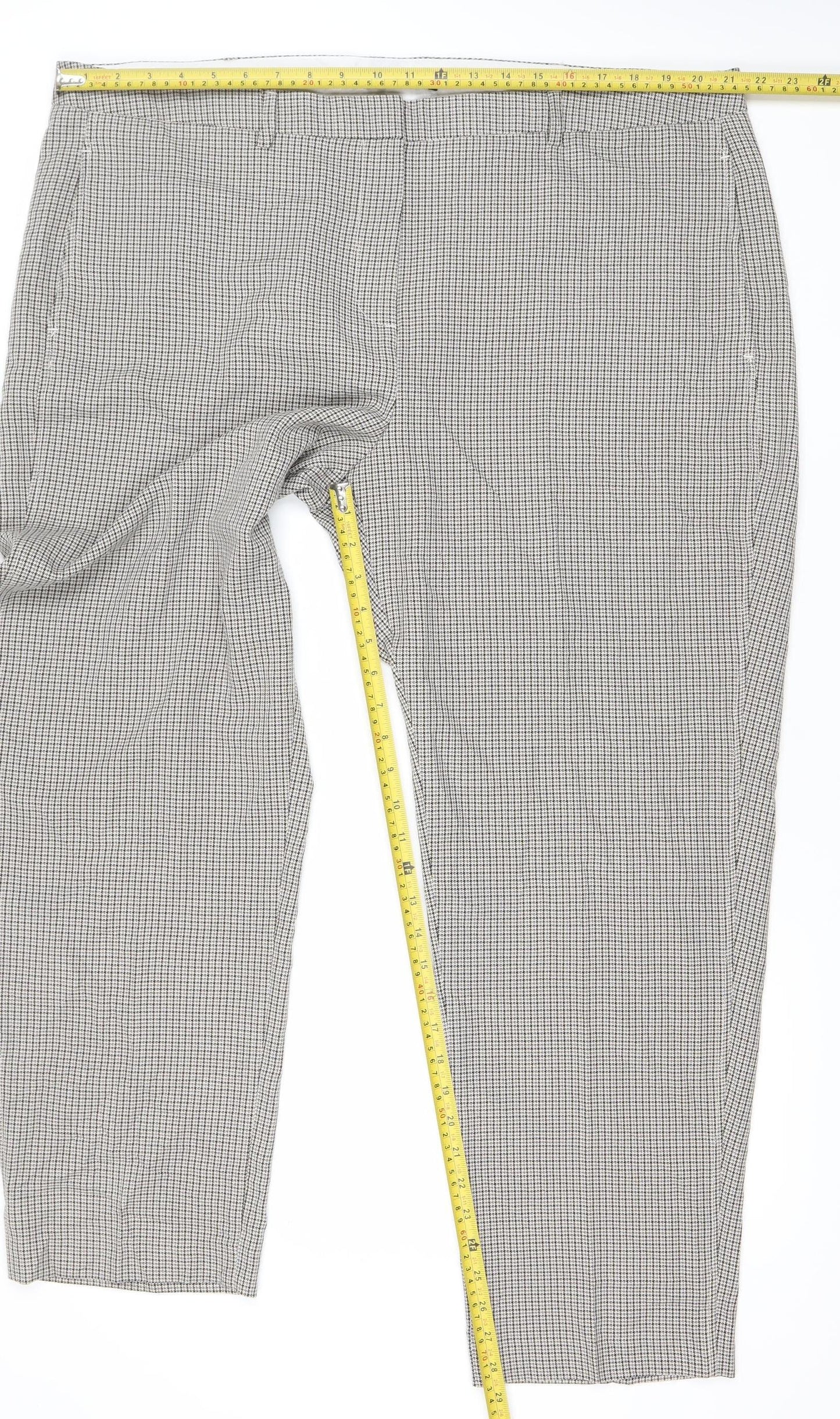 Marks and Spencer Womens Grey Check Trousers Size 22 Straight Leg