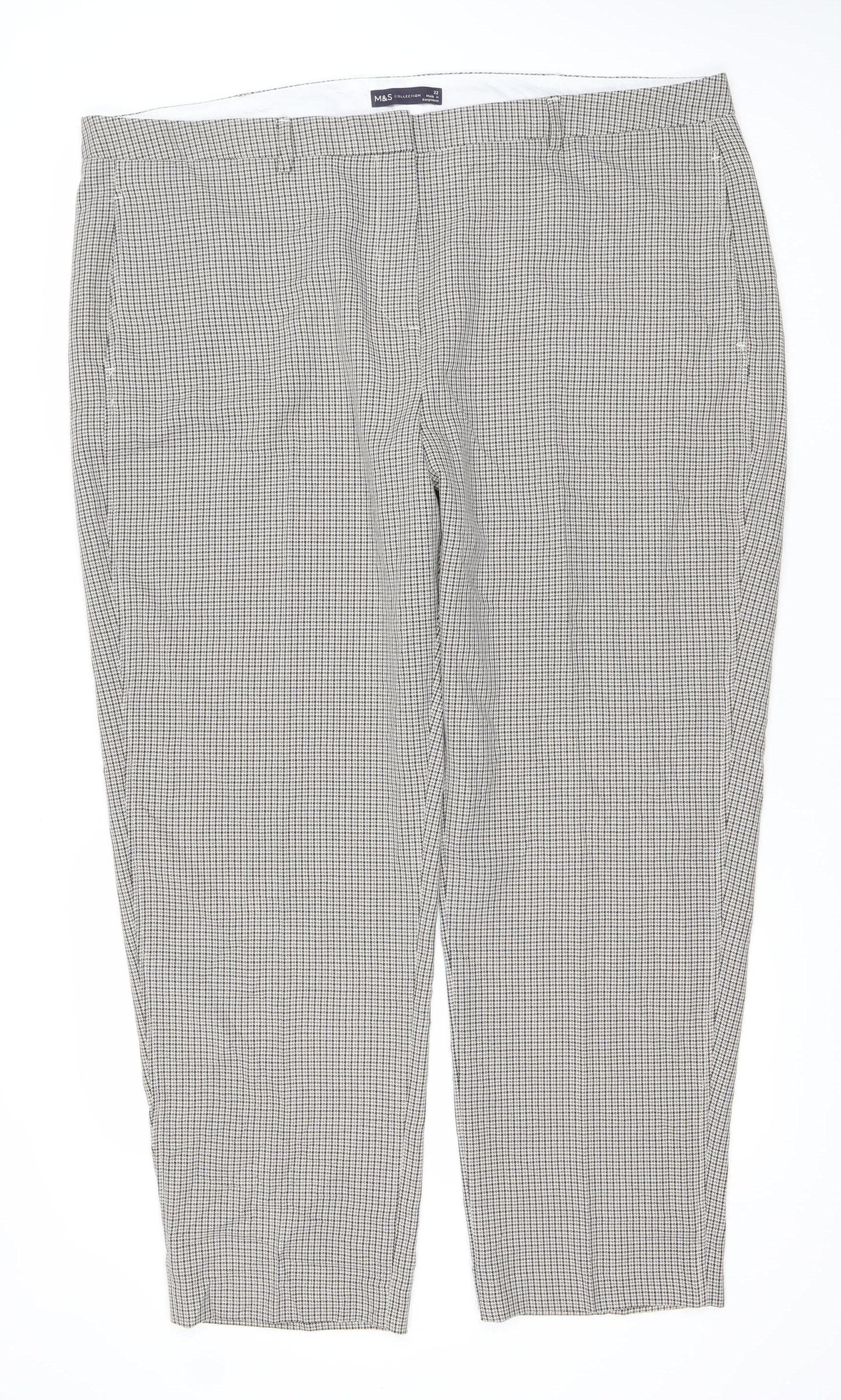 Marks and Spencer Womens Grey Check Trousers Size 22 Straight Leg