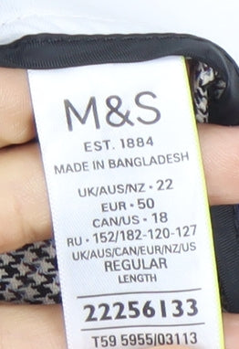 Marks and Spencer Womens Grey Check Trousers Size 22 Straight Leg