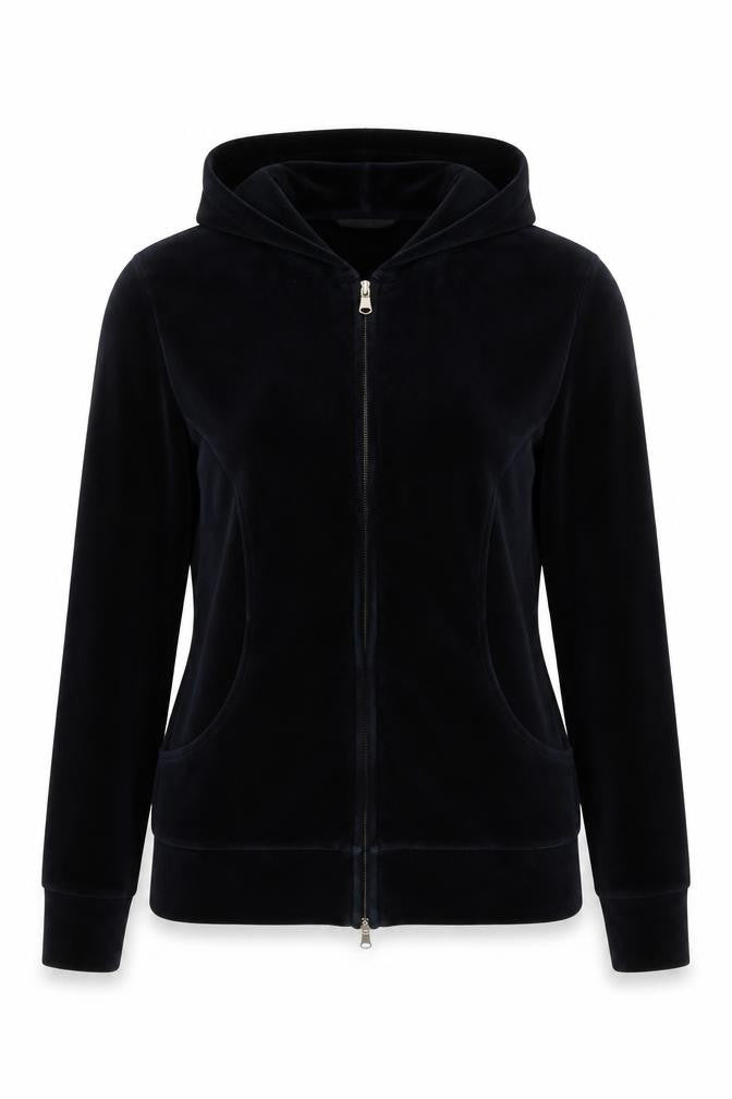 United Colors of Benetton Womens Black Full Zip Velour Hoodie M