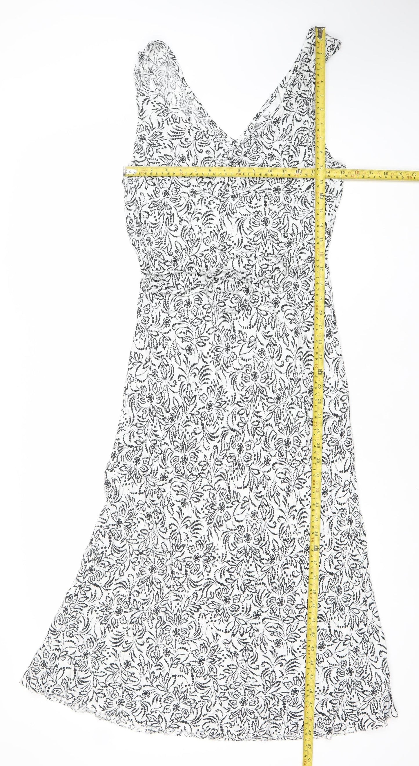 BHS Women’s White Floral Midi A-Line Dress Size 14 Viscose Sleeveless